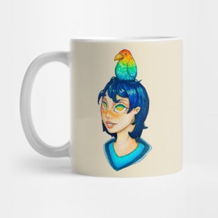 The watercolor girl and bird without background (Creme version) Mug
